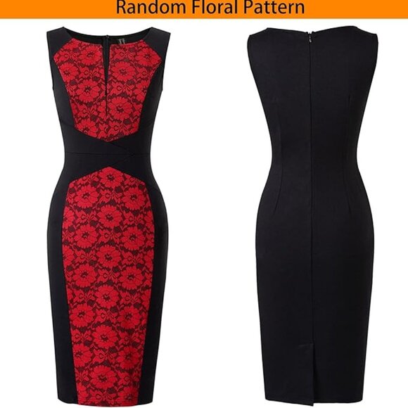 Lace Business Woman Dress Red Black Office Formal Cross Bodycon Stretch XL 14 16 - Picture 8 of 12